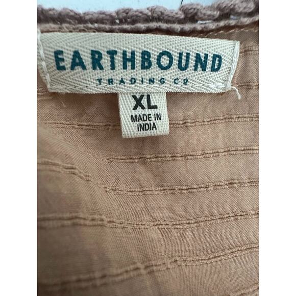 Earthbound Trading Co Cardigan Women XL Brown Kimono Tiered Duster Boho Tie Lace - Picture 7 of 8